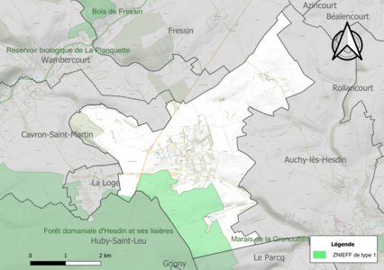 Carte de la ZNIEFF de type 1 sur la commune.