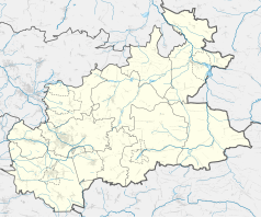 Mapa konturowa powiatu zawierciańskiego, na dole nieco na prawo znajduje się ikonka zamku z wieżą z opisem „Zamek Udórz”