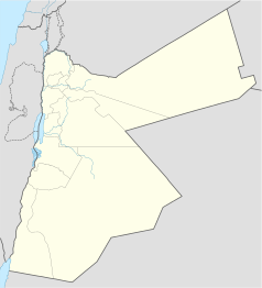 Mapa konturowa Jordanii, po lewej nieco na dole znajduje się punkt z opisem „At-Tafila”