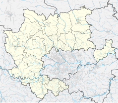 Mapa konturowa powiatu krakowskiego, po lewej nieco u góry znajduje się punkt z opisem „Klasztor karmelitów bosych”