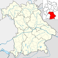 Mapa konturowa Bawarii, u góry znajduje się punkt z opisem „Schauenstein”