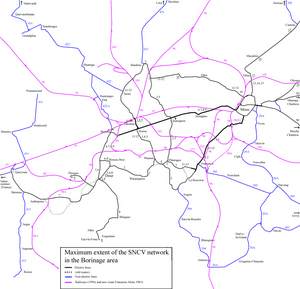 Kaart van de buurtspoorlijnen in de Borinagestreek, Buurtspoorwegen in de Borinage