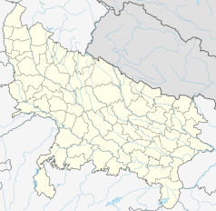 Mapa konturowa Uttar Pradesh, blisko centrum na lewo znajduje się punkt z opisem „Farrukhabad”