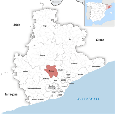 Die Lage des Gerichtsbezirk Terrassa in der Provinz Barcelona