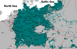 Kartskisse over etniske tyskere og tysktalende i Sentral-Europa før 1945