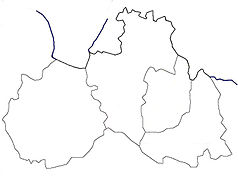 Mapa konturowa kraju libereckiego, po lewej nieco na dole znajduje się punkt z opisem „Česká Lípa”