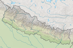 Mapa konturowa Nepalu, po lewej nieco u góry znajduje się punkt z opisem „Park Narodowy Khaptad”