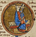 Portrait d'Ecgberht dans un manuscrit généalogique du XIIIe siècle (British Library Royal MS 14 B V).