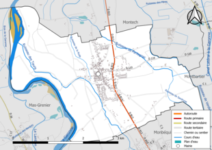 Carte en couleur présentant le réseau hydrographique de la commune