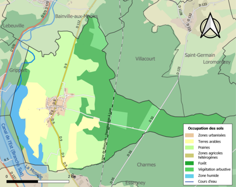 Carte en couleurs présentant l'occupation des sols.