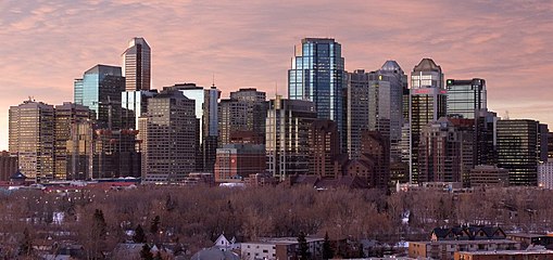 Calgary à l'aube, en mars 2007. Vue du sud à partir de Crescent Road.