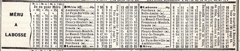 Horaires de la ligne de Méru à Labosse en mai 1914.