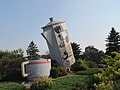 Coffee pot monument in Davidson, Saskatchewan. Approximately 24 feet tall, and would hold 150,000 cups of coffee — claimed to be the world's largest. Erected in 1996, and featured on a Canadian postage stamp in 2010, the town is now considering renovation of the monument.[15]