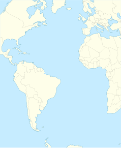 Mapa konturowa Oceanu Atlantyckiego, po prawej nieco na dole znajduje się punkt z opisem „Jamestown”