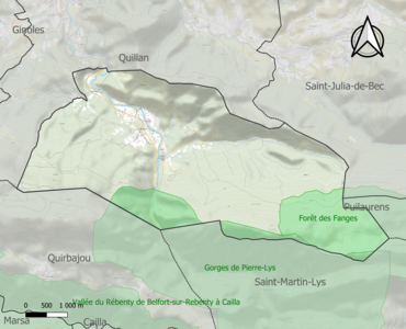 Carte des ZNIEFF de type 1 sur la commune.