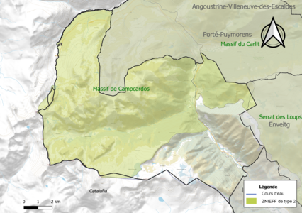 Carte des ZNIEFF de type 2 sur la commune.