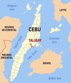 Mapa ng Cebu na nagpapakita ng kinaroroonan ng Talisay