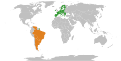 Map indicating locations of European Union and Mercosur