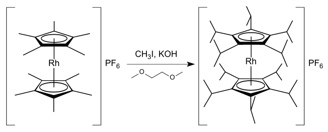 Síntesis one-pot de hexafluorofosfato de decaisopropilrodocenio desde hexafluorofosfato de decametilrodocenio.