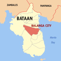 Map of Bataan showing the location of Balanga City