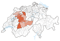 Map of Switzerland, location of Bern highlighted