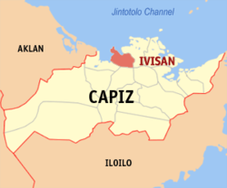 Mapa ng Capiz na nagpapakita sa lokasyon ng Ivisan.