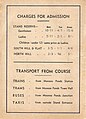 Back cover showing admission charges & transport arrangements