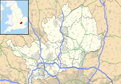 Map of Hertfordshire, with a red dot showing the position of Watford