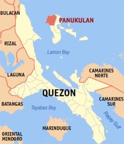 Mapa ng Quezon na nagpapakita sa lokasyon ng Panukulan.