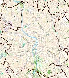 Mapa konturowa Tuluzy, blisko centrum na dole znajduje się punkt z opisem „Stadium de Toulouse”