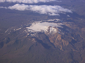 Vue aérienne du Tindafjöll et du Tindfjallajökull en août 2006.