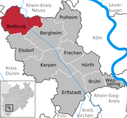 Läget för staden Bedburg i Rhein-Erft-Kreis