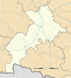 Mapa konturowa Górnej Garonny, w centrum znajduje się punkt z opisem „Lavelanet-de-Comminges”