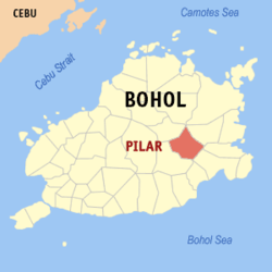 Mapa ng Bohol na nagpapakita sa lokasyon ng Pilar.