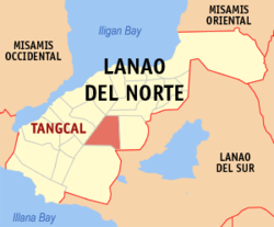 Mapa ng Lanao del Norte na nagpapakita sa lokasyon ng Tangcal.