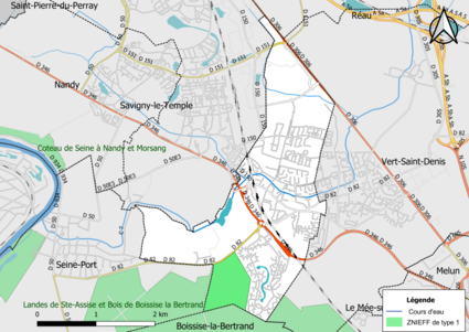 Carte des ZNIEFF de type 1 de la commune.