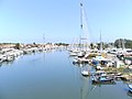 Hafen von Porto Garibaldi, von der Brücke der S. S. 309 Romea aus in Richtung des adriatischen Meeres gesehen