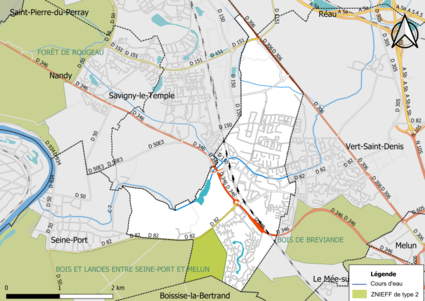 Carte des ZNIEFF de type 2 de la commune.