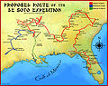 Image 15A map showing the proposed route of the de Soto Expedition, based on the 1997 Charles Hudson map (from History of North Carolina)