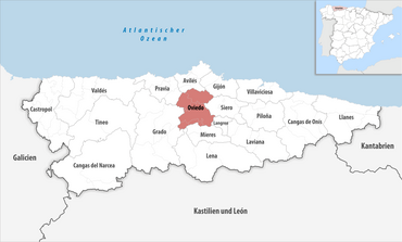 Die Lage des Gerichtsbezirk Oviedo in der Provinz Asturien