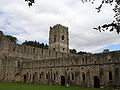 Exterior of Fountains Abbey, with focus on tower