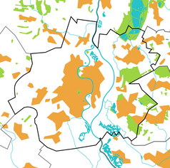 Mapa konturowa Raciborza, blisko centrum na dole znajduje się punkt z opisem „Rafako”