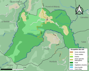 Carte en couleurs présentant l'occupation des sols.