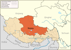 Nagchus läge i Tibet, Kina.