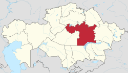 Map of Kazakhstan, location of Karaganda Province highlighted