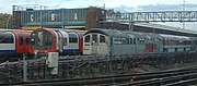 1962-stock train at Hainault Depot, in use as departmental stock.