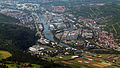 Neckar river flowing through Hedelfingen and Obertürkheim