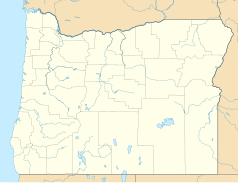 Mapa konturowa Oregonu, u góry po lewej znajduje się punkt z opisem „Beaverton”