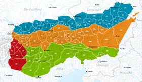 Carte des Alpes orientales avec les Alpes juliennes en 58.