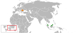 Map indicating locations of Malaysia and Romania